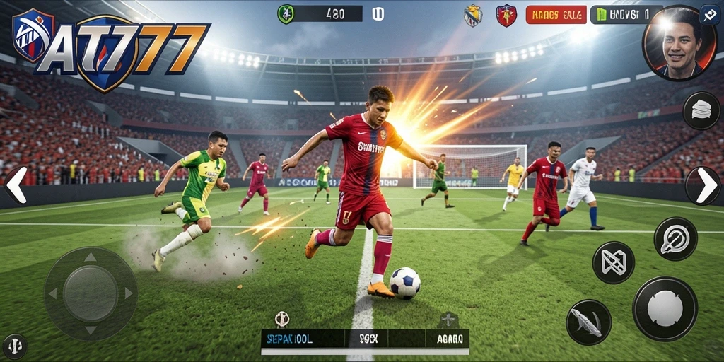 Tampilan gameplay AT777 yang memukau dalam aksi pertandingan sepak bola.