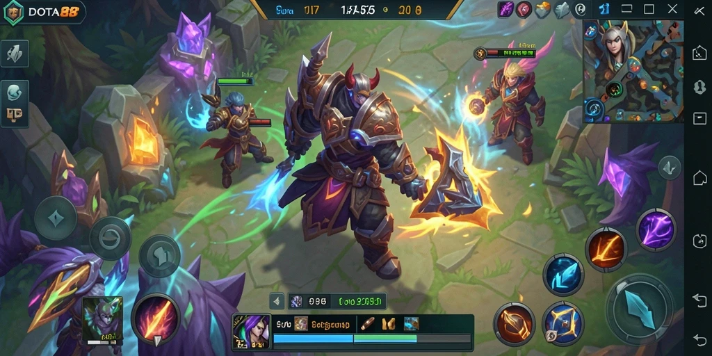 Screenshot gameplay DOTA88 menampilkan pertarungan epik di dunia fantasi.