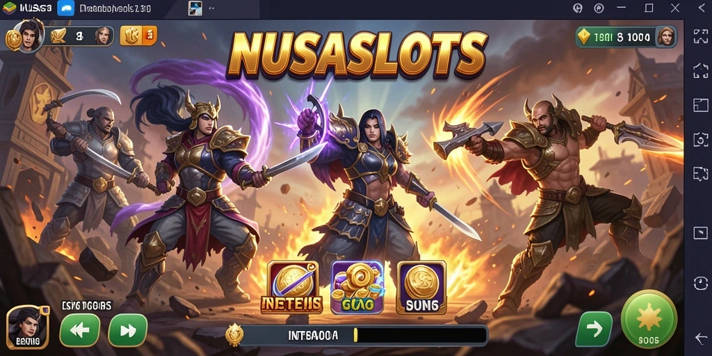Screenshot NUSASLOTS menampilkan aksi pertempuran seru bersama slot yang menggugah semangat.