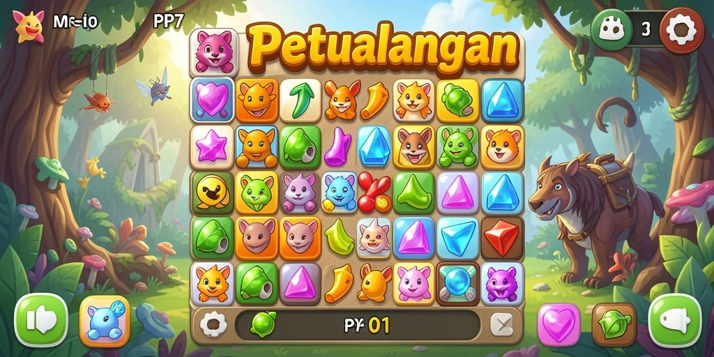 Tampilan gameplay seru dalam permainan Match-3 PP7.