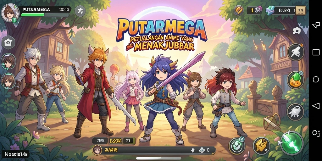 Tampilan gameplay PUTARMEGA dengan karakter anime yang menarik dan aksi seru.