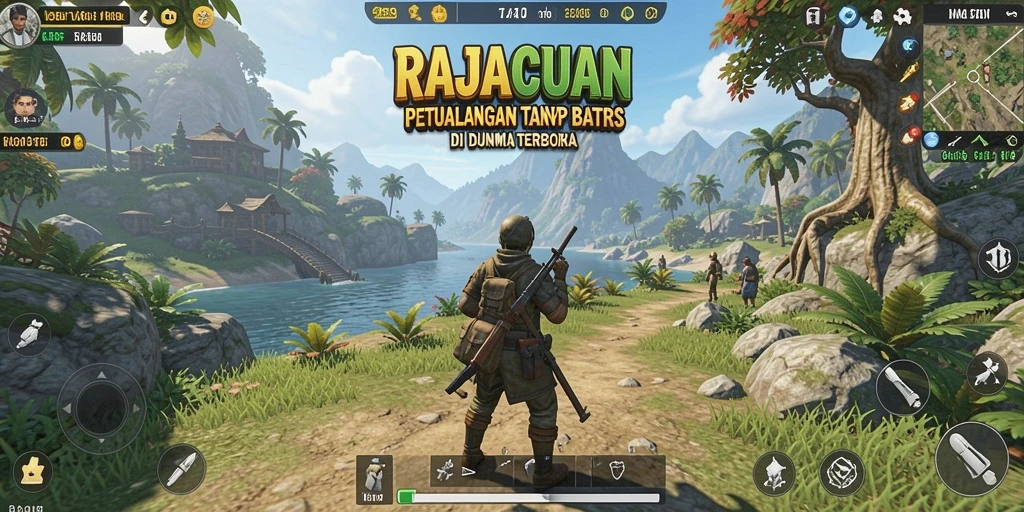 Screenshot gameplay RAJACUAN yang menampilkan eksplorasi luas di dunia terbuka.