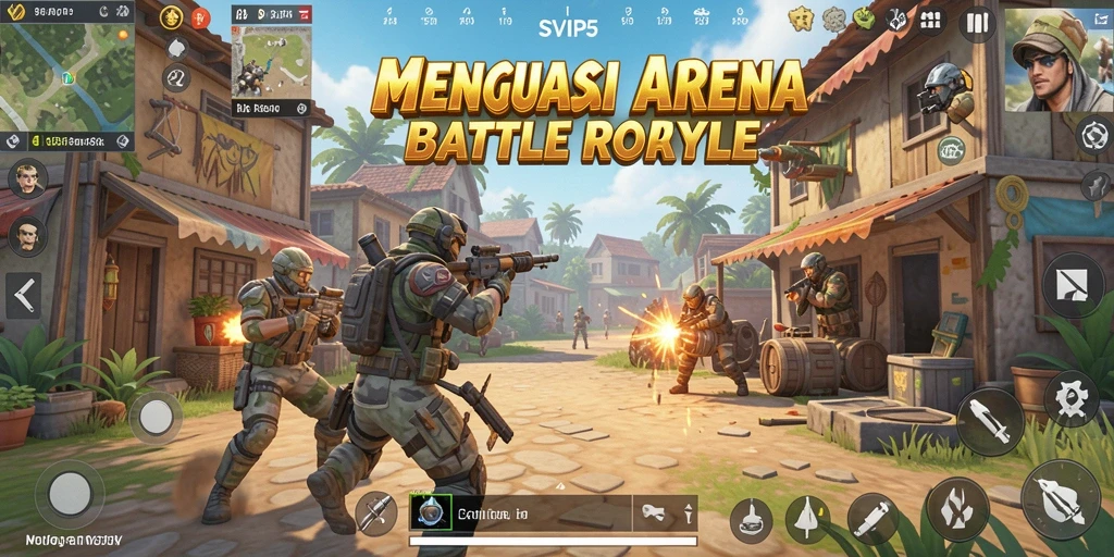 Screenshot gameplay SVIP5 menampilkan aksi seru dalam pertempuran Battle Royale.