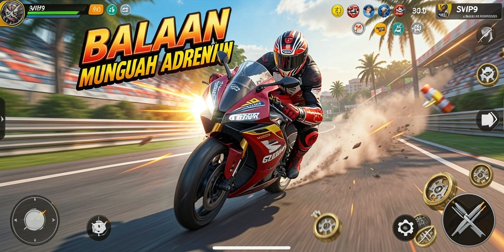 Tampilan seru gameplay balapan motor di SVIP9.