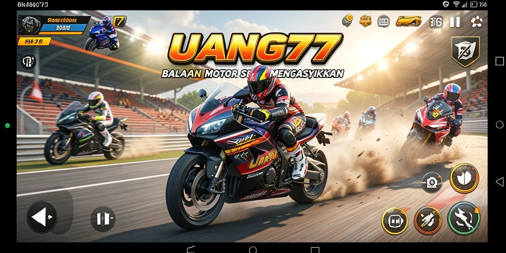 Tangkapan layar menunjukkan aksi balapan motor yang mendebarkan.