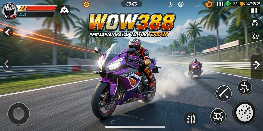 Tampilan gameplay balap motor yang mendebarkan di WOW388.